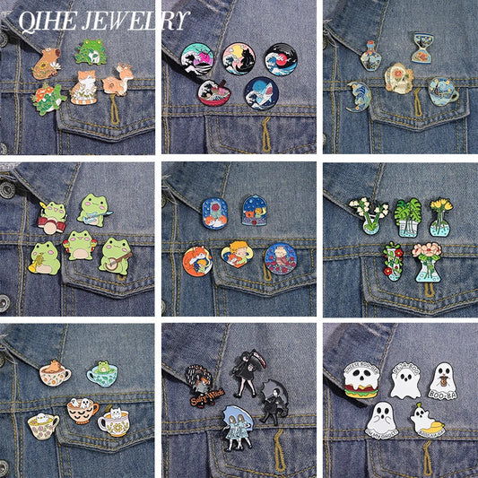 Anime Boy & Fox Enamel Pins Set - Cute Animal Brooches Lapel Badge Jewelry Gifts