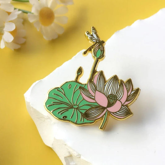 Dragonfly Lotus Enamel Pin Floral Brooch Jewelry Gifts Women Girls Wholesale