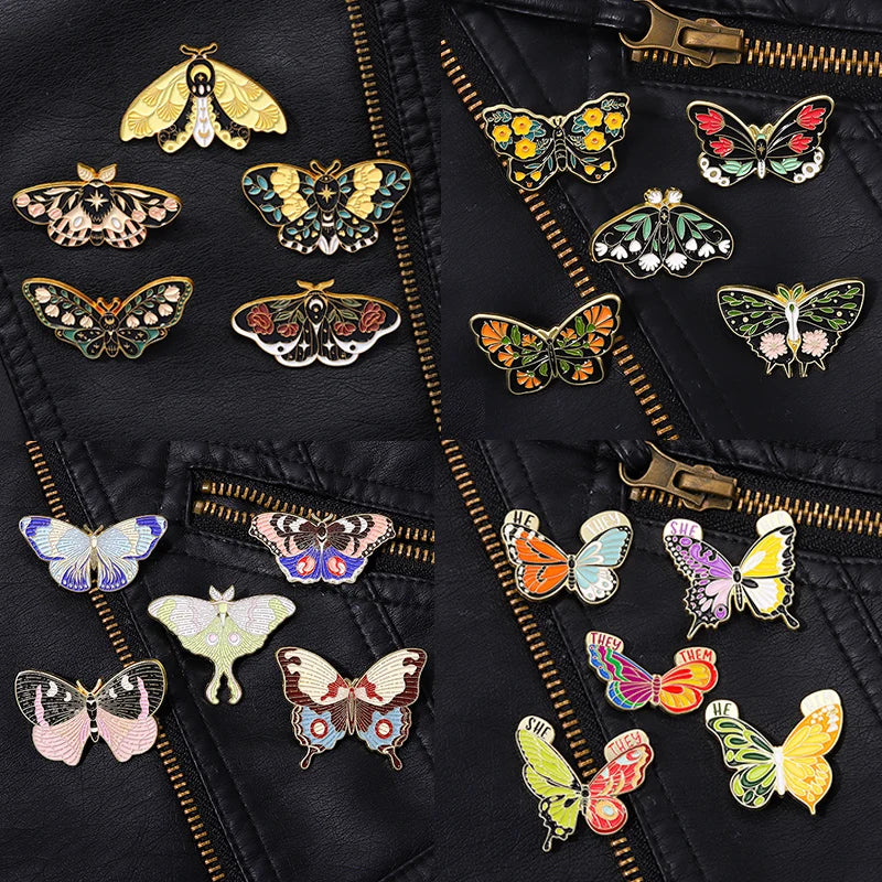 Butterfly Moth Enamel Pin Brooch Gothic Witch Jewelry Lapel Gift