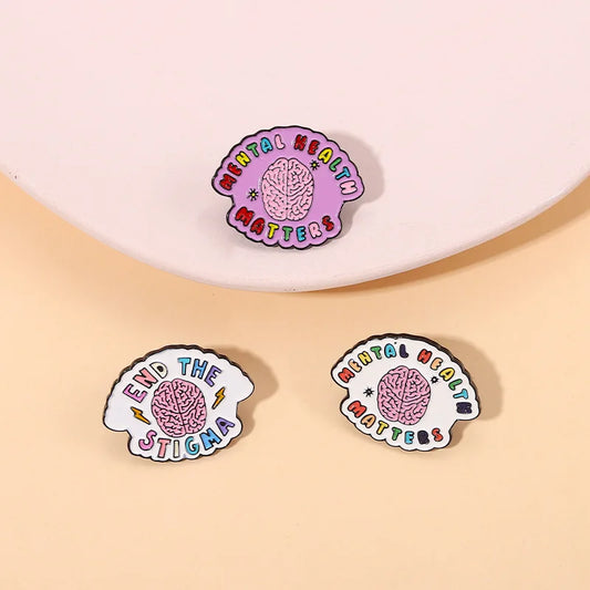 Mental Health Brain Brooch Pin Badge Gold Metal Lapel Gift