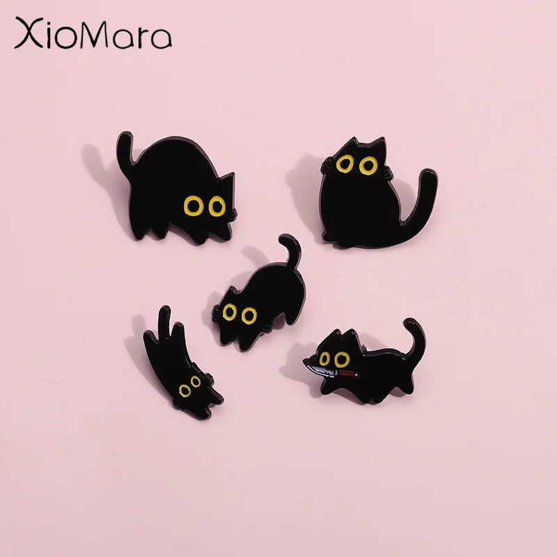 Black Cat Enamel Pin Cute Big Eyes Kitten Brooch Lapel Badge Cartoon Jewelry Gift