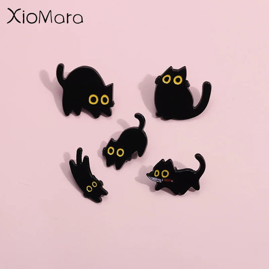 Black Cat Enamel Pin Cute Big Eyes Kitten Brooch Lapel Badge Cartoon Jewelry Gift
