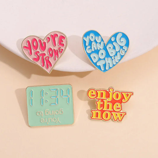 Strong & Happy Brooch Badge - Fashion Jewelry Gift for Women & Kids