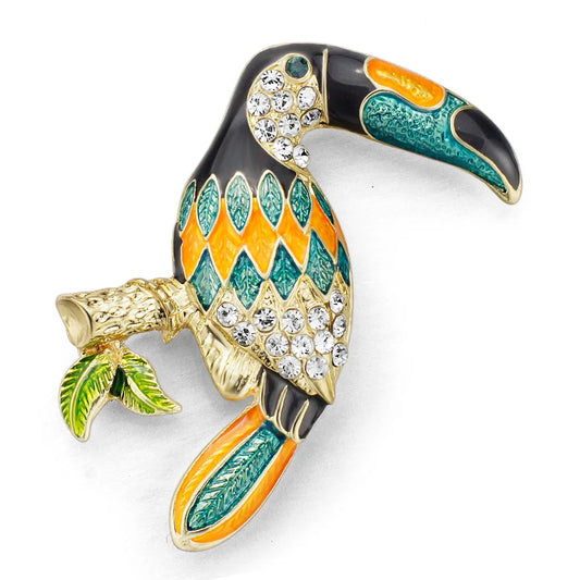 Toucan Bird Brooch Enamel Rhinestone Crystal Pin for Women