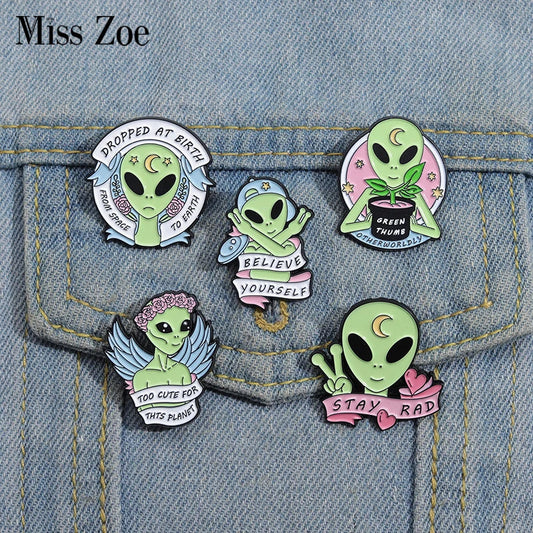 Stay Rad Alien Enamel Pins Custom Brooches Lapel Badges Punk Jewelry Gift
