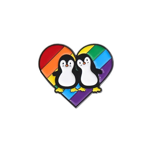 Rainbow Penguin LGBT Pride Enamel Pins Heart Brooches Lapel Bag Badges Gift