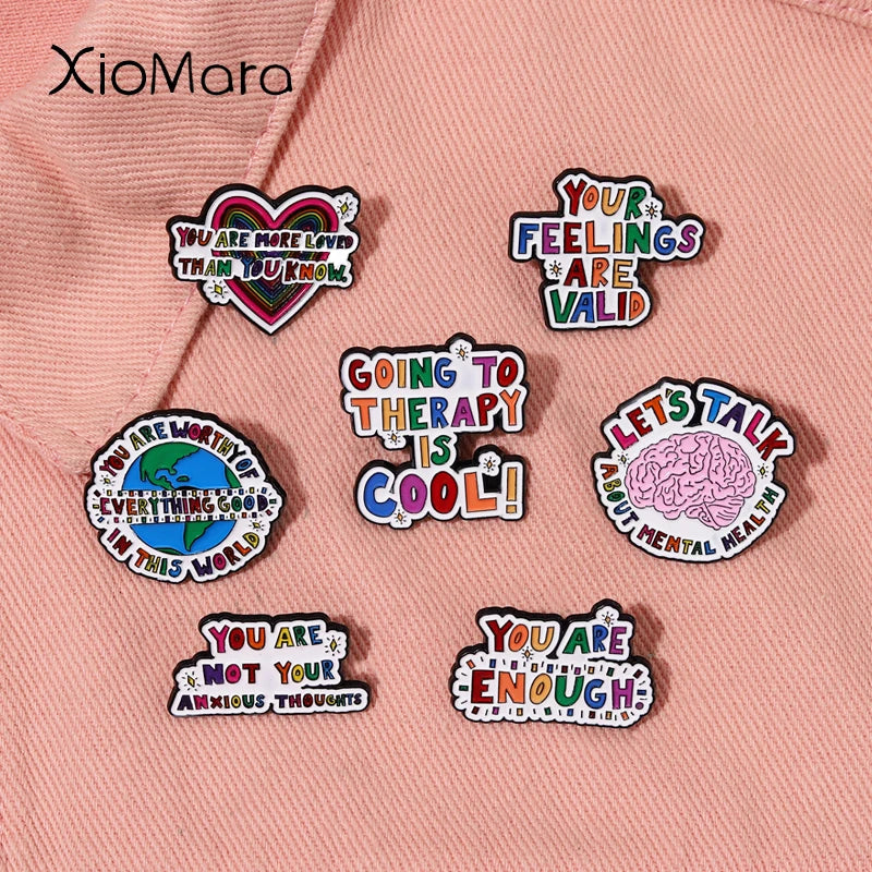 Colorful Slogan Enamel Pins Heart Earth Brain Emotion Brooches Backpack Gift Jewelry