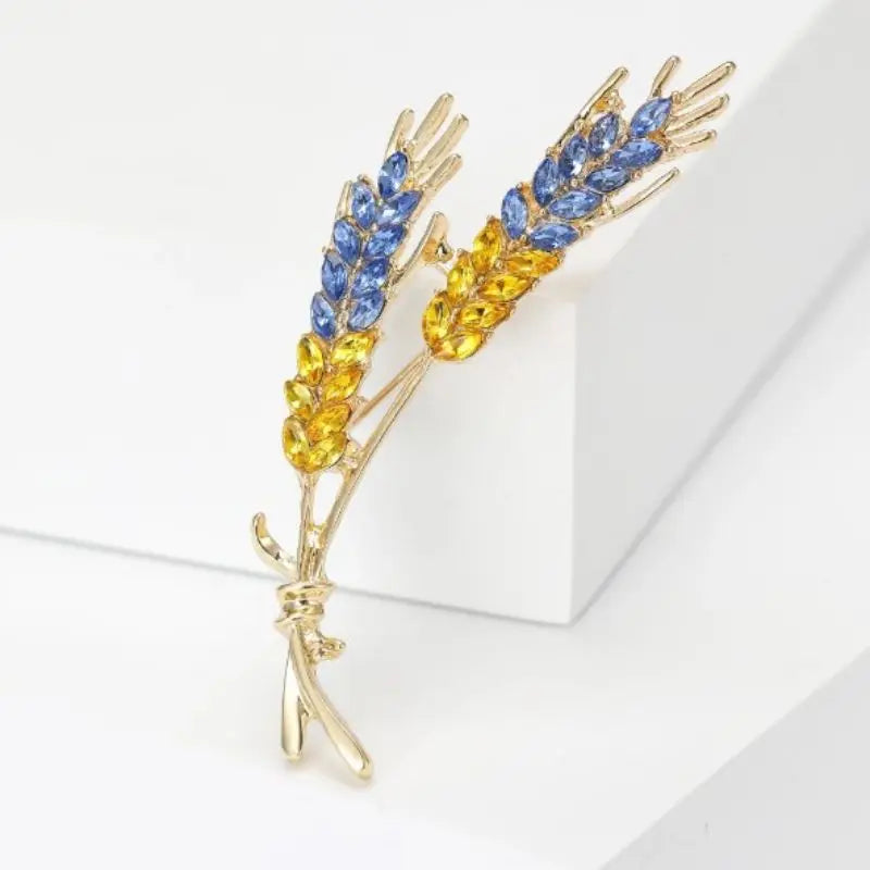 Blue Yellow Rhinestone Wheat Brooch Pin Women's Fashion Accessories
