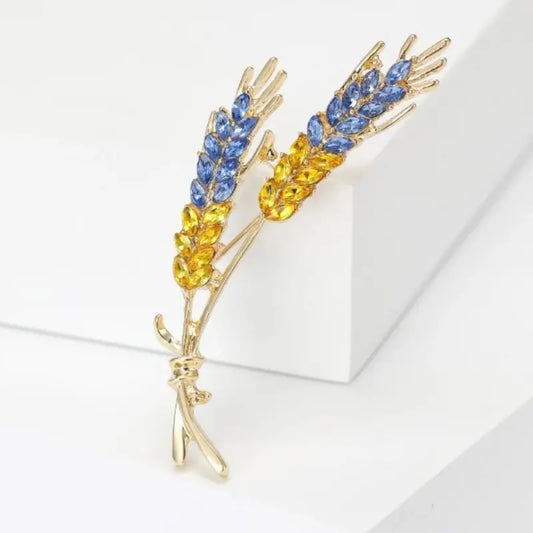 Blue Yellow Rhinestone Wheat Brooch Pin Women's Fashion Accessories