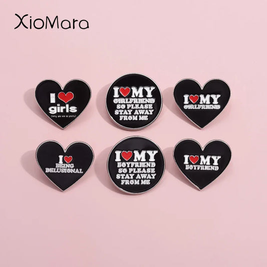 I Love Girls Enamel Pins Black Heart Brooch Punk Jewelry Gift