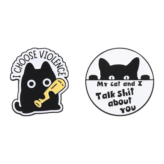 Cat Enamel Pin - "I Choose Violence" Brooch, Cartoon Animal Jewelry, Gift for Friends