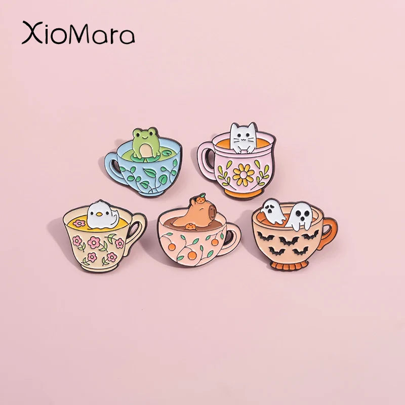 Kawaii Animal Enamel Pins: Bat, Ghost, Capybara, Duck, Frog Brooches Lapel Badges Gift