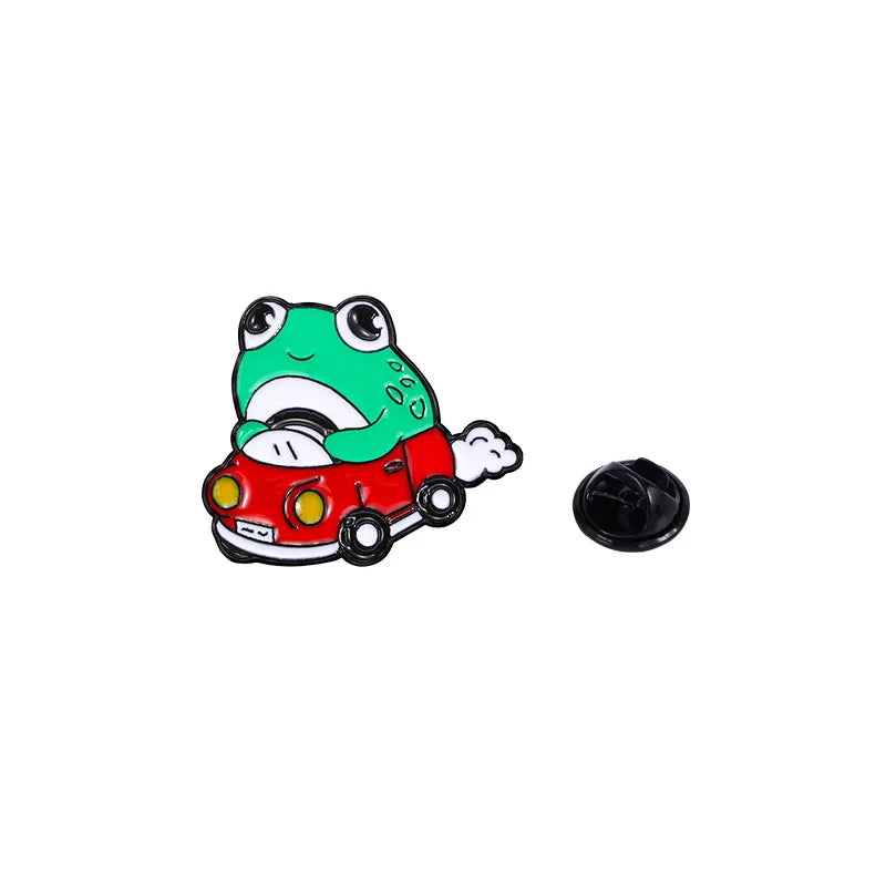Cartoon Frog Enamel Pin Rocket Spaceship Mushroom Muscle Brooch Cute Lapel Jewelry Gift