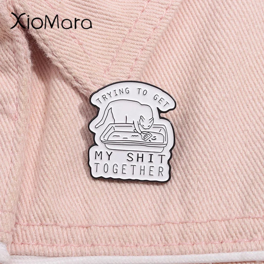 Funny Cat Litter Box Enamel Pin Brooch Lapel Badge Gift