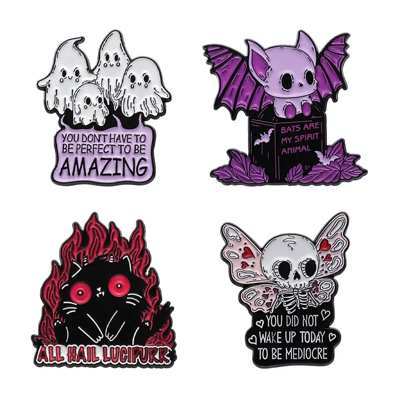 Bats Spirit Animal Enamel Pin Lucipurr Ghost Skeleton Butterfly Brooch Halloween Jewelry