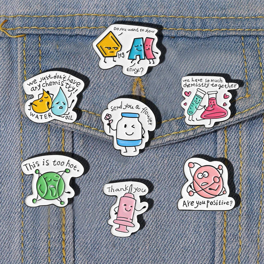 Chemical Reaction Enamel Pins Test Tube Molecule Brooch Lapel Jewelry Gift