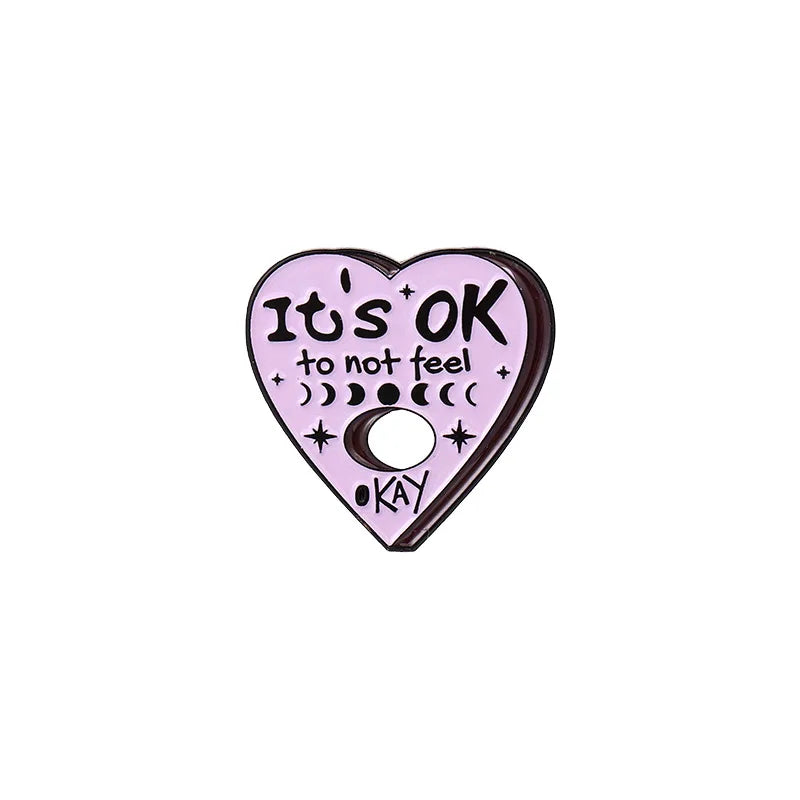 Purple Heart Moon Phase Coffee Enamel Pins Motivational Brooches for Women Bag Clothes Lapel Pin Badges Wholesale