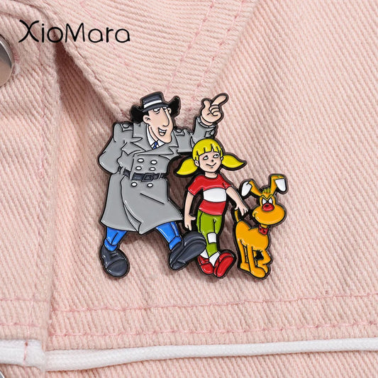 Cartoon Detective Enamel Pin Cute Girl Puppy Brooch Lapel Badge Jewelry Gift