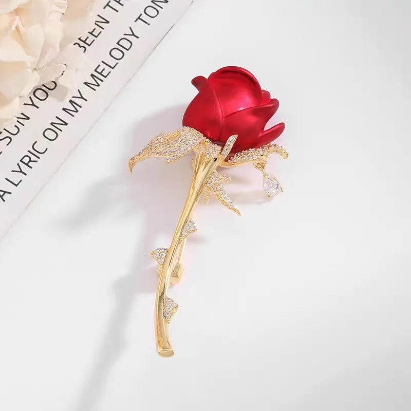 Red Rose Tulip Brooch Pin Elegant Flower Badge Accessories