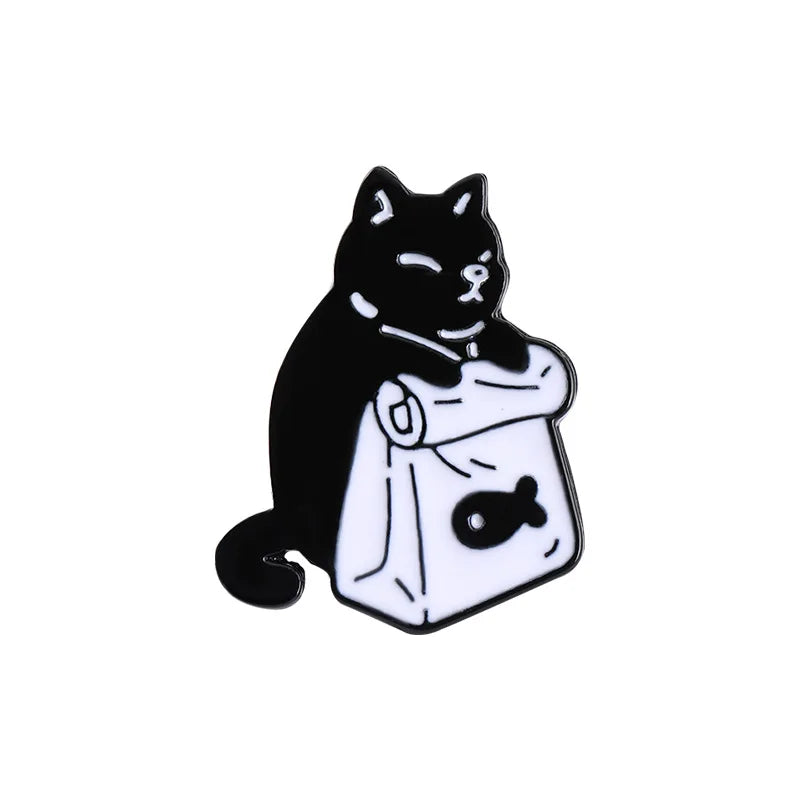 Cartoon Cat Brooch Fish Shape Badge Clothing Bag Decoration