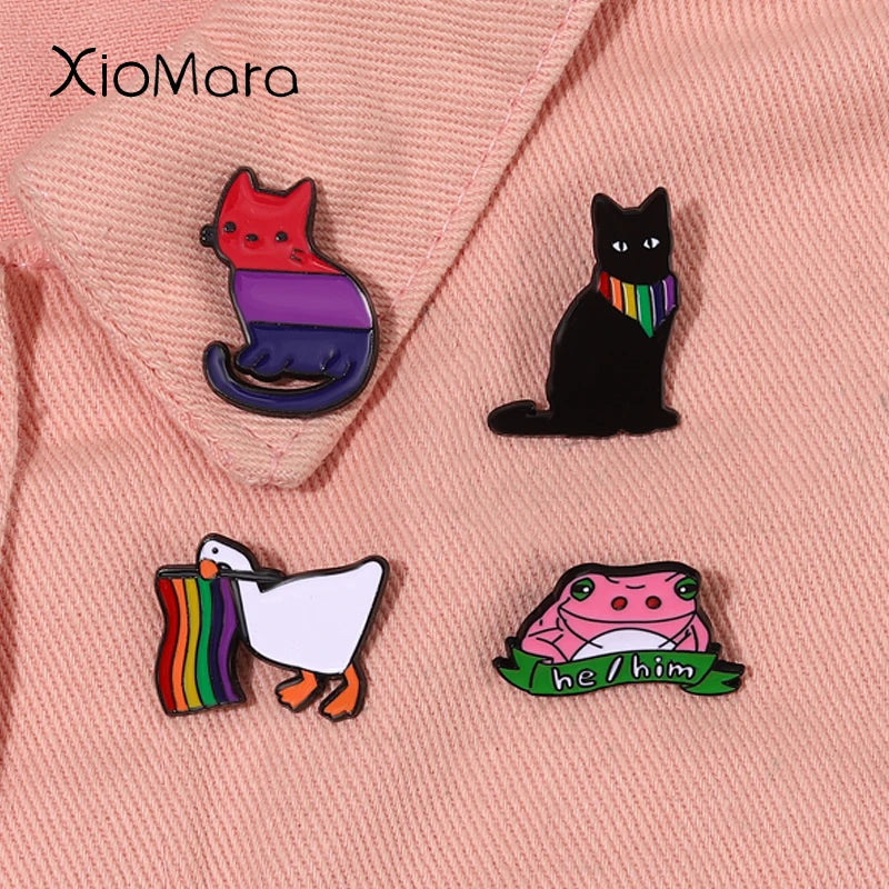 LGBT Pride Animal Enamel Pins Cat Duck Pink He/Him Rainbow Brooch Lapel Backpack Badge Gift