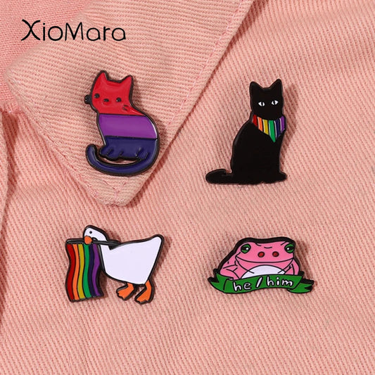 LGBT Pride Animal Enamel Pins Cat Duck Pink He/Him Rainbow Brooch Lapel Backpack Badge Gift