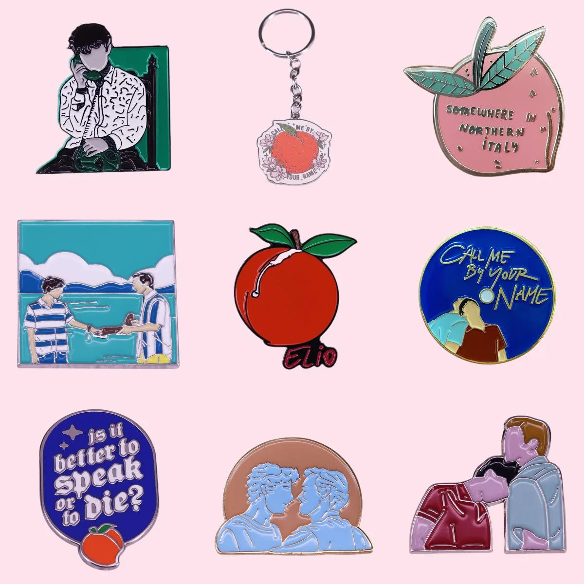 Hard Enamel LGBT Lapel Pins Gay Love Brooch Peach Badge Two Men Jewelry Gift Key Chain Wholesale