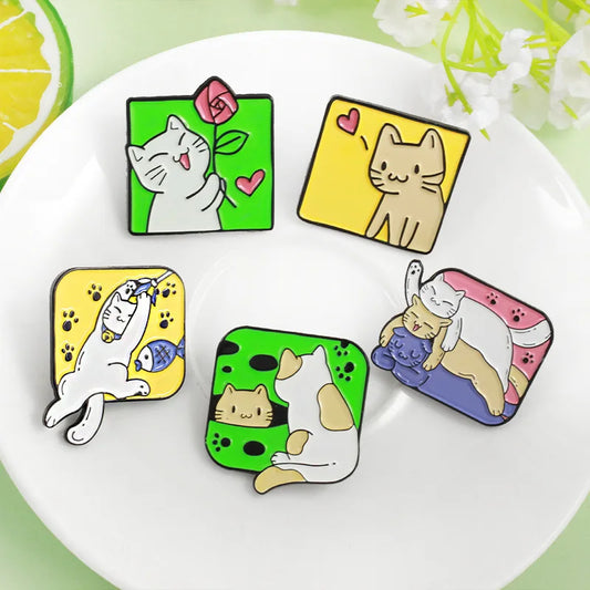 Cute Cat Enamel Brooch Pins for Women - Playful Animal Anime Design