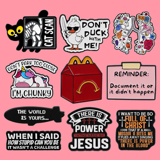Black Cat Enamel Pin - Funny Quote Lapel Badge for Backpack or Clothes