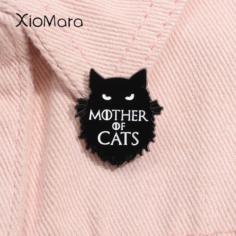 Mother Of Cats Enamel Pin Gothic Black Cat Brooch Lapel Badge Jewelry Accessories