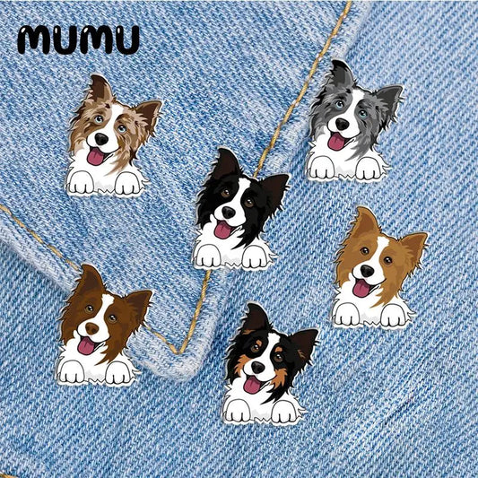 Smiling Border Collie Lapel Pin Dog Lovers Acrylic Brooch Epoxy Jewelry Badge