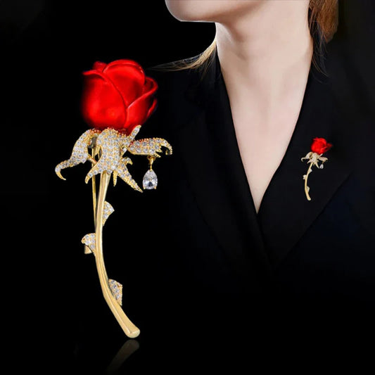 Red Rose Tulip Brooch Pin Elegant Flower Badge Accessories
