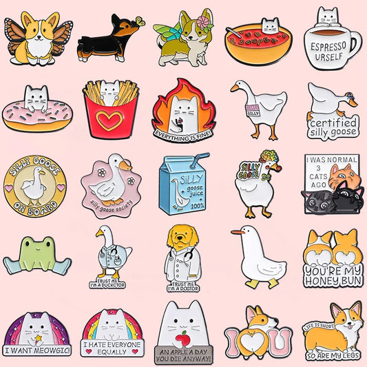 Cute Animal Enamel Pins: Dog, Cat, Duck, Corgi - Backpack, Lapel, Gift