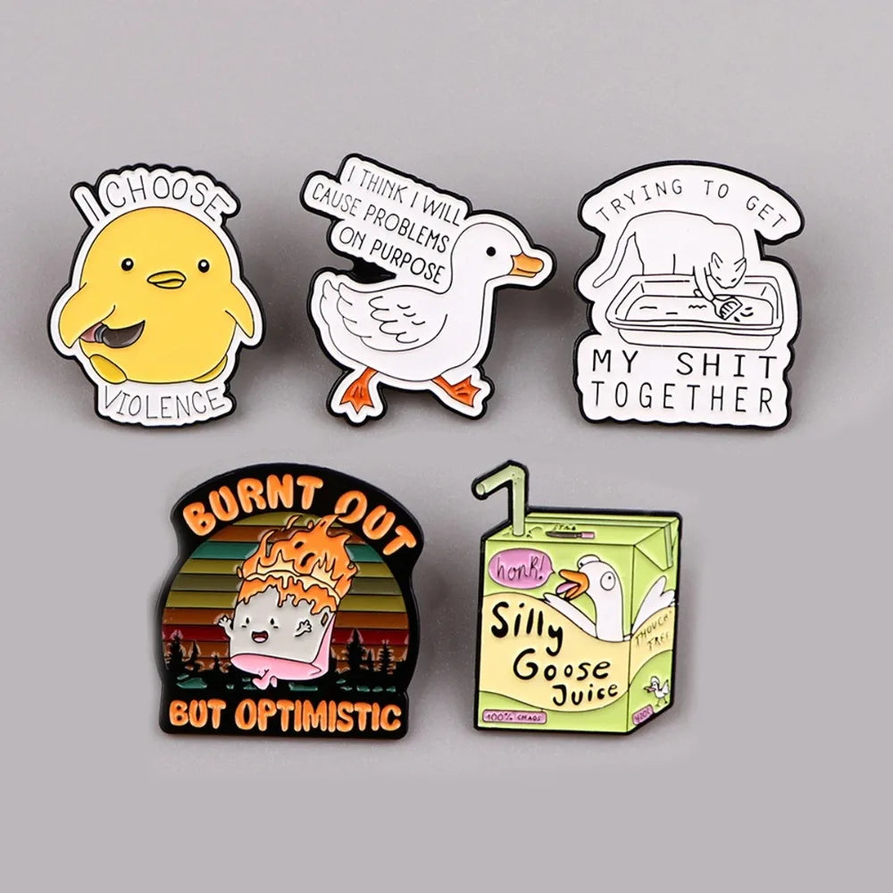 Funny Goose Juice Enamel Pin Duck Brooch Quotes Badge Backpack Clothing Accessories Jewelry Gift