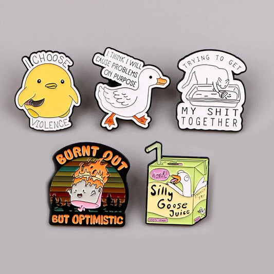 Funny Goose Juice Enamel Pin Duck Brooch Quotes Badge Backpack Clothing Accessories Jewelry Gift