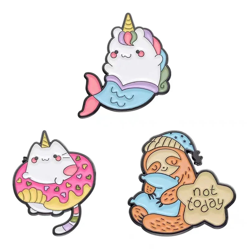Cute Animal Enamel Pins: Sloth, Kitten, Cat, Unicorn Brooches for Clothes, Collar, Backpack Wholesale