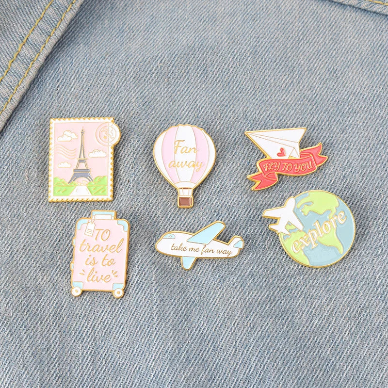 Cartoon Earth Hot Air Balloon Enamel Pin Brooch Lapel Pin Badge