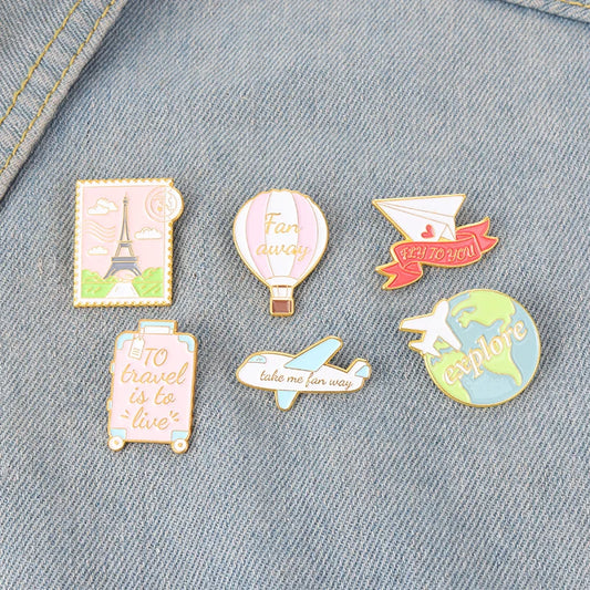 Cartoon Earth Hot Air Balloon Enamel Pin Brooch Lapel Pin Badge