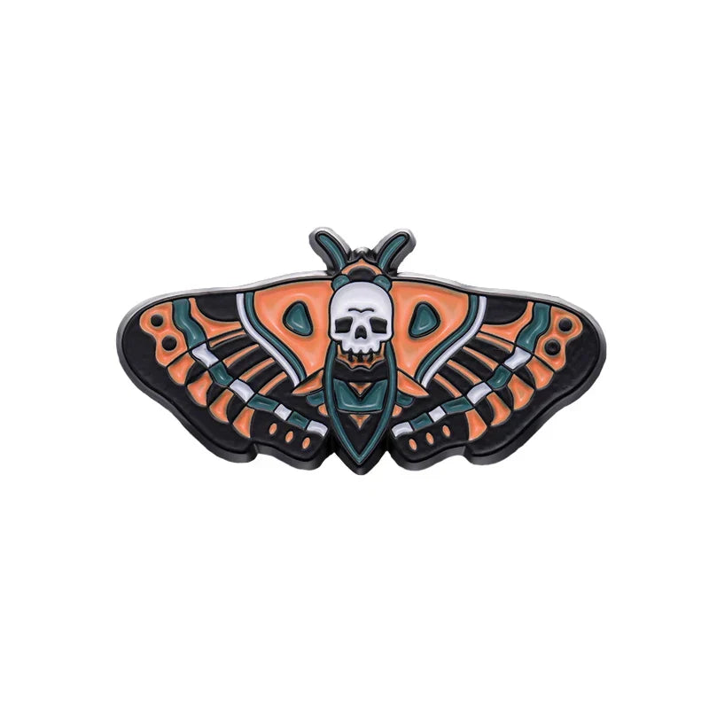 Death's Head Hawk Moth Enamel Pin Skull Coffin Gothic Jewelry