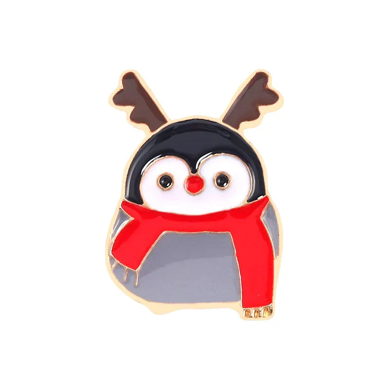 Cartoon Christmas Tree Car Socks Frog Penguin Cat Santa Elk Brooch Badge Jewelry Gift