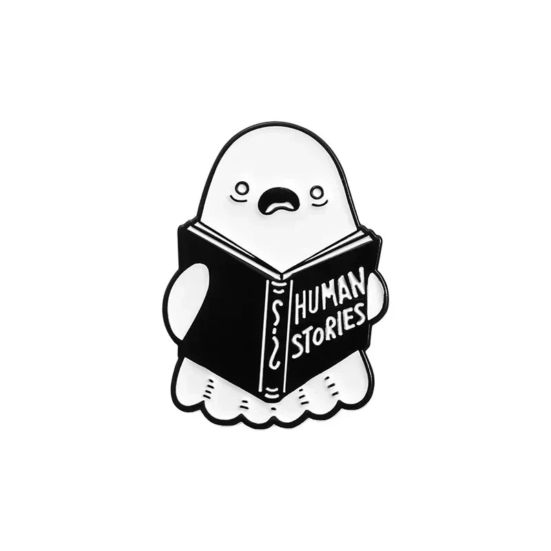 Cartoon Ghost Enamel Pin Black Cat Brooch Halloween Lapel Badge Jewelry