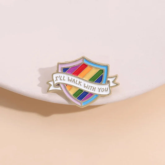 Rainbow Shield Brooch Lapel Badge Jewelry Gift for Kids Friends