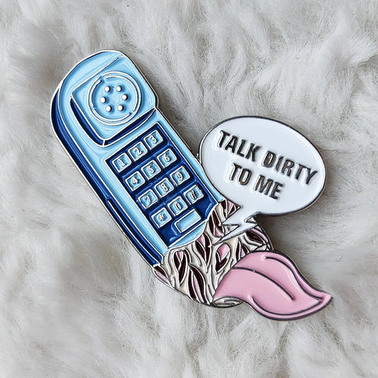 Gunmetal "TALK DIRTY TO ME" Horror 80s Phone Enamel Pin