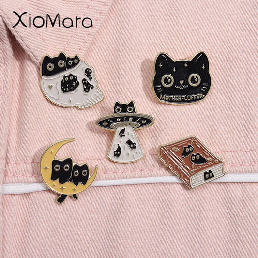 Black Cat Enamel Pin Punk Kitten Brooch Badge Jewelry Gift