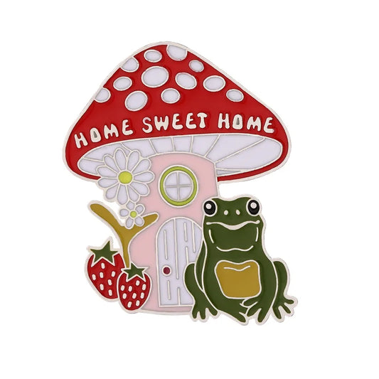 Home Sweet Home Frog Mushroom Enamel Pin