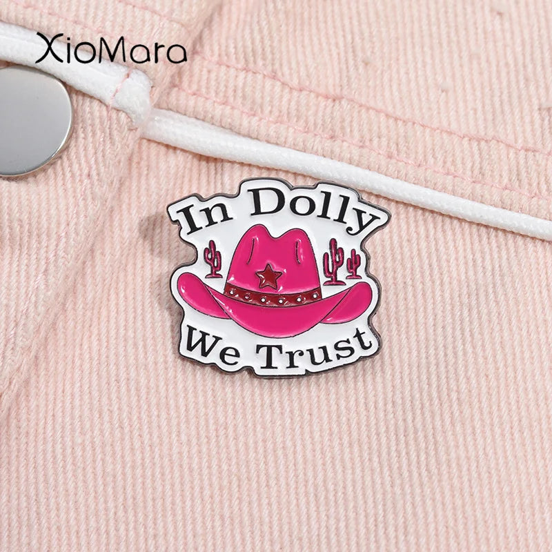 Dolly Enamel Pin Pink Cowboy Hat Brooch Lapel Badge Gift