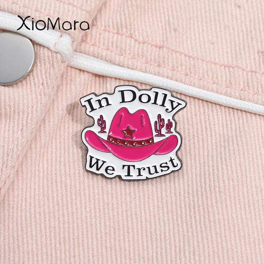 Dolly Enamel Pin Pink Cowboy Hat Brooch Lapel Badge Gift