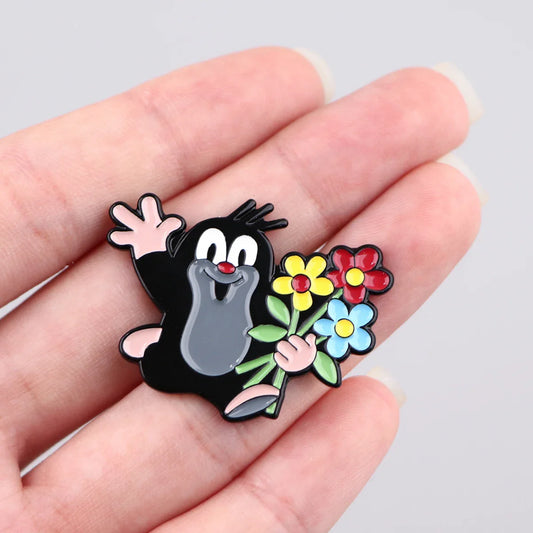 Mole Enamel Brooch Flower Animal Pins Lapel Badges Jewelry Gifts