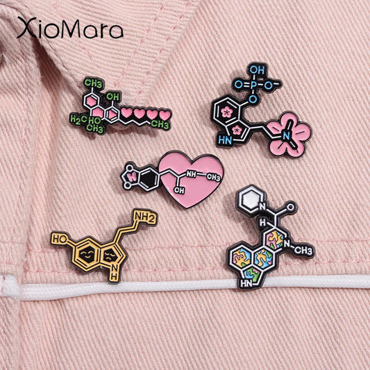 Serotonin Molecule Enamel Pin Science Brooch Lapel Badge Jewelry Gift