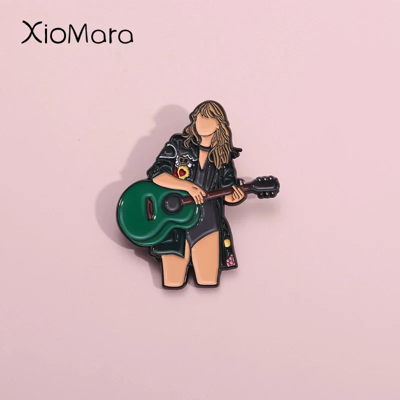 Cool Female Singer Enamel Pin Guitar Rock Music Album Accessories Gifts